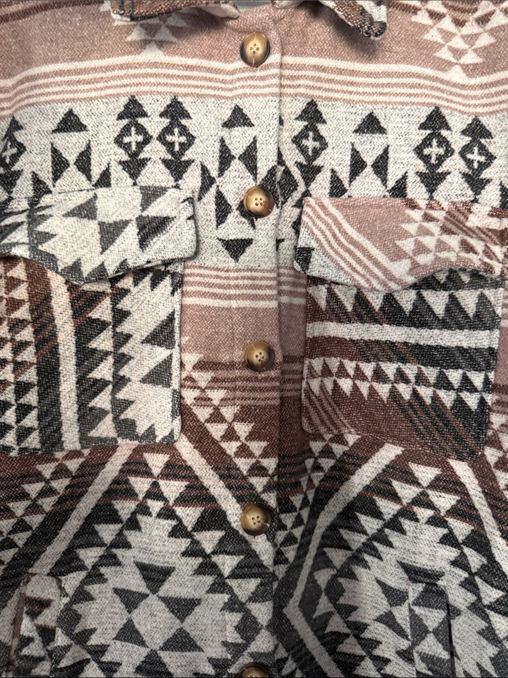 Aztec-Pattern Long Shacket in Brown & Cream - Picture 4 of 11